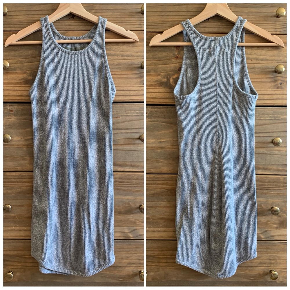Enza Costa Grey Ribbed Racerback Tank Mini Dress S
